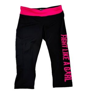 Ideology "FIGHT LIKE A GIRL" Breast Cancer Hot Pink/Black 3/4 Leggings Size L